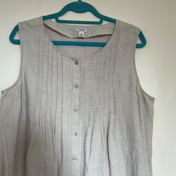 Vintage L.L. Bean Sleeveless Linen Button Front Neutral Tan/Canvas Dress Size 18 - Picture 3 of 9